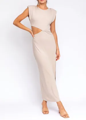 Strong Shoulder Sleeveless Cut Out Maxi Dress