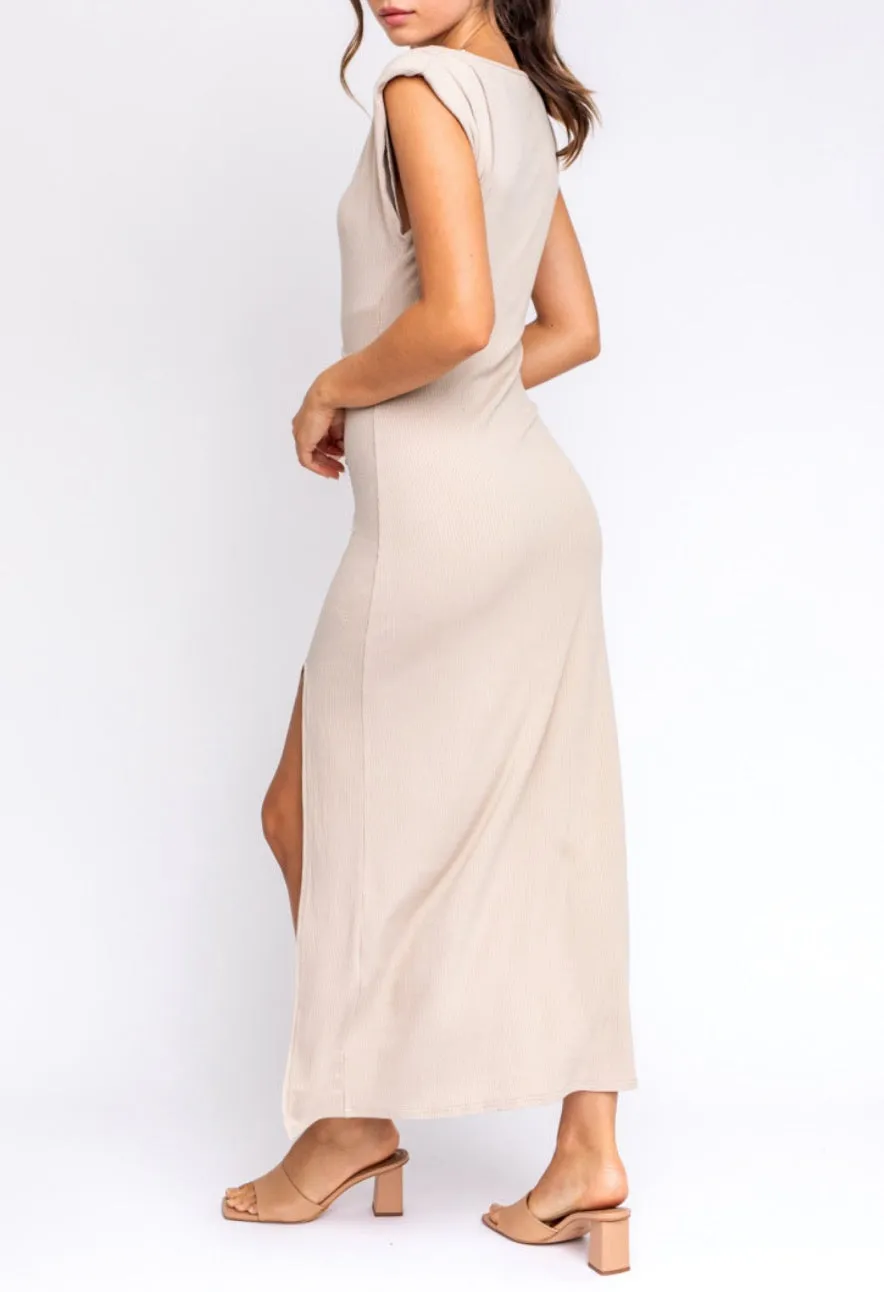 Strong Shoulder Sleeveless Cut Out Maxi Dress