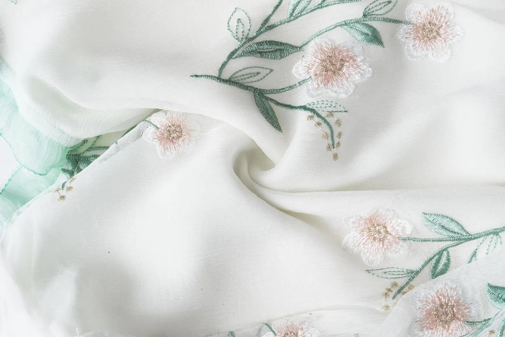 Stylish Mid-Length Embroidered Dress featuring Ruffle Neckline and Mesh