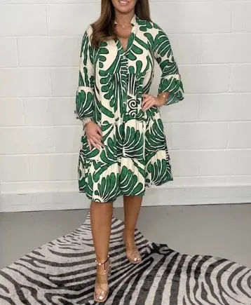 Susanna - Half-length dress with print and flared sleeves