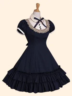 Sweet Lolita Dress OP Burgundy Stand Collar Short Sleeve Lolita One Piece Dress