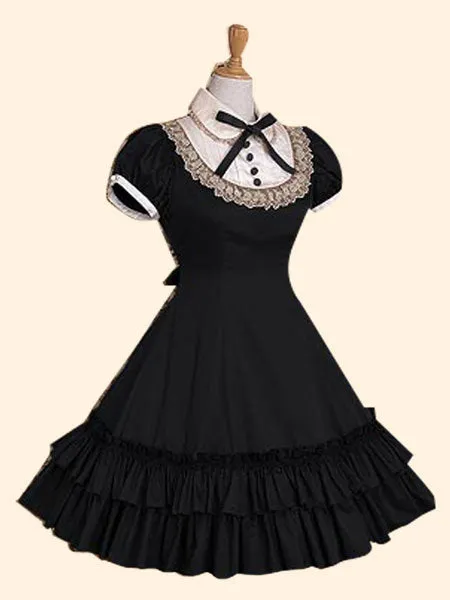 Sweet Lolita Dress OP Burgundy Stand Collar Short Sleeve Lolita One Piece Dress