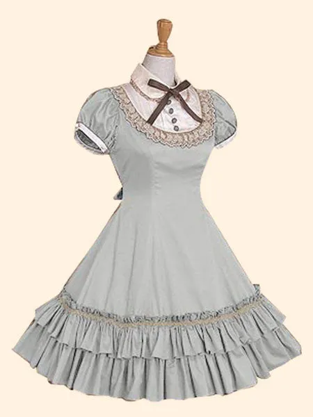 Sweet Lolita Dress OP Burgundy Stand Collar Short Sleeve Lolita One Piece Dress