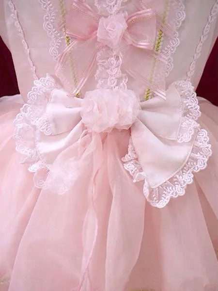 Sweet Lolita Dress OP Pink Bow Hime Sleeve Ball Gown Lolita One Piece Dress_