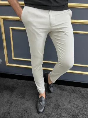 Tampa Beige Slim Fit Cotton Pants for Versatile Style
