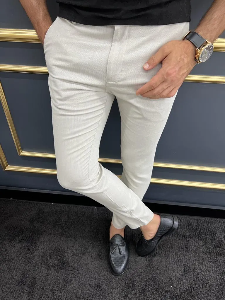 Tampa Beige Slim Fit Cotton Pants for Versatile Style