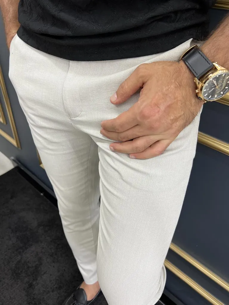 Tampa Beige Slim Fit Cotton Pants for Versatile Style