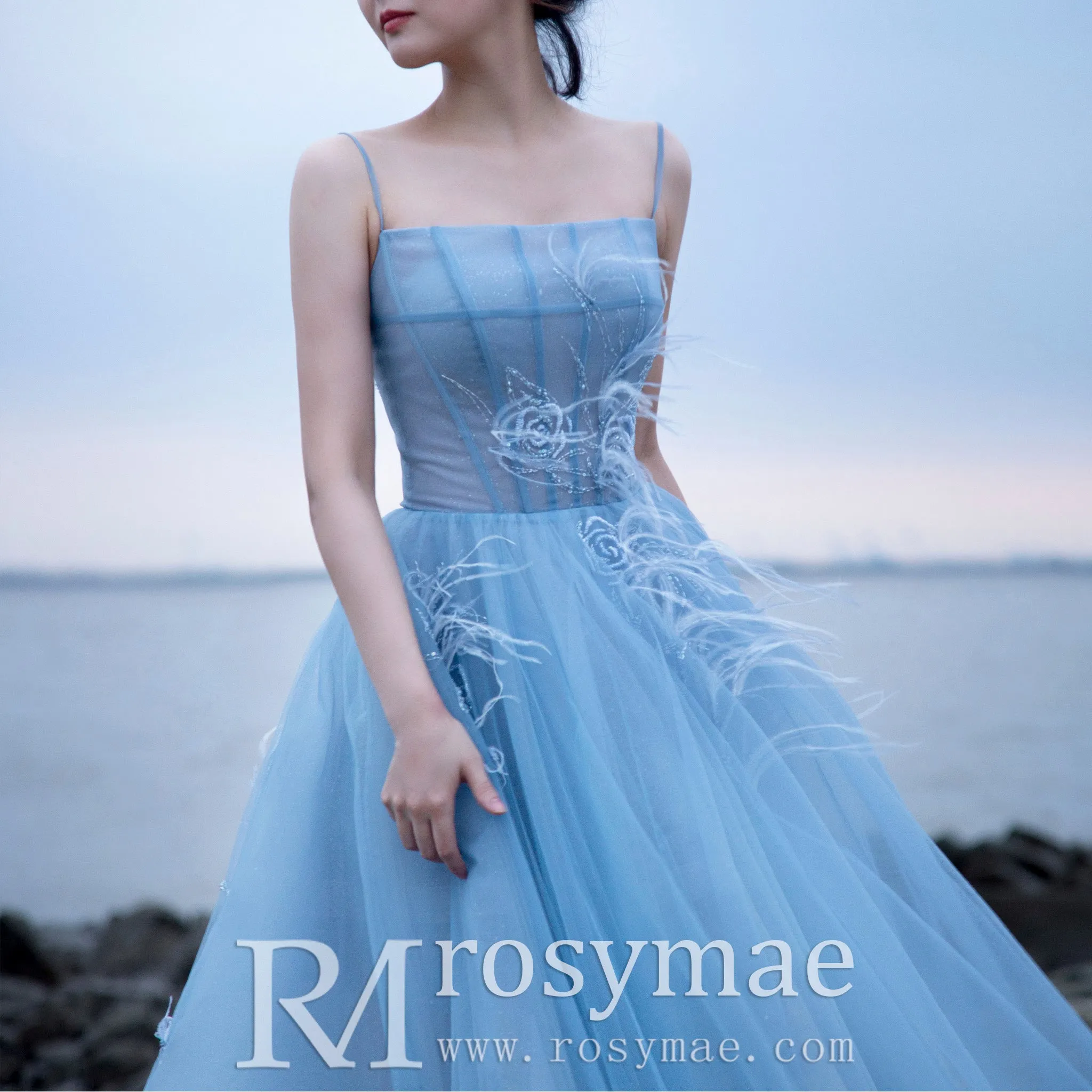Tea Length A-line Cocktail Dress Party Gown with Spaghetti Strap
