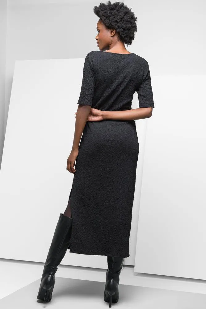 Textured Short Sleeve Column Dress Black