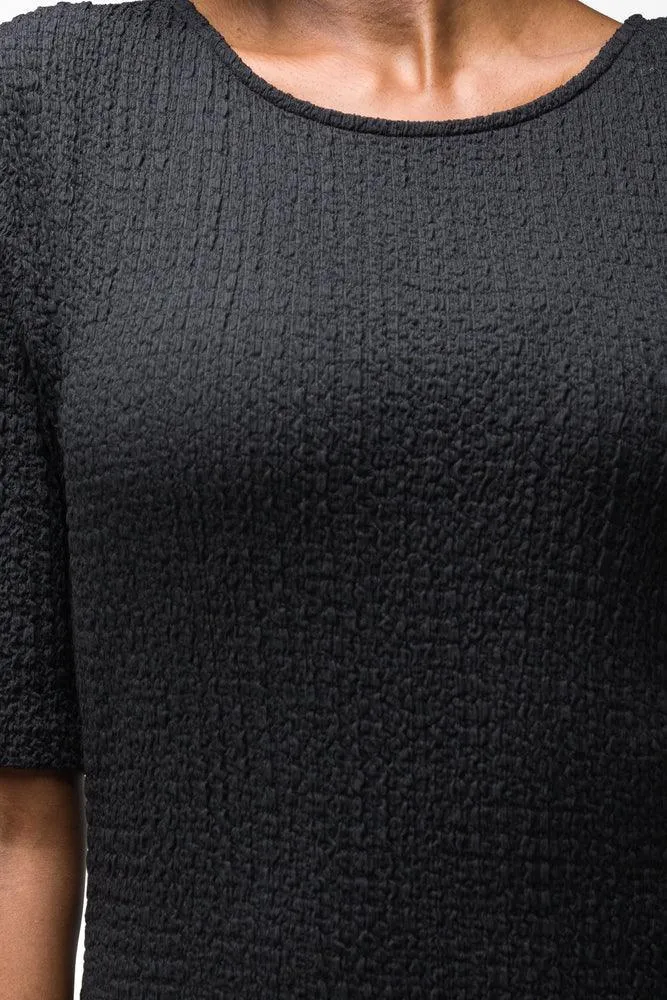 Textured Short Sleeve Column Dress Black