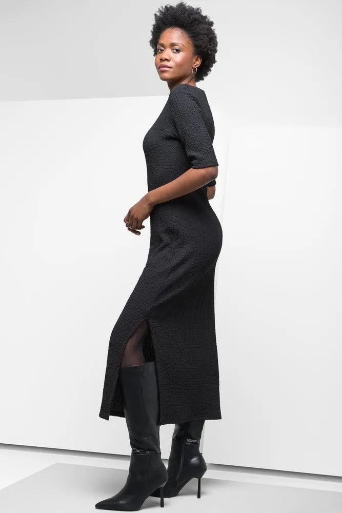 Textured Short Sleeve Column Dress Black