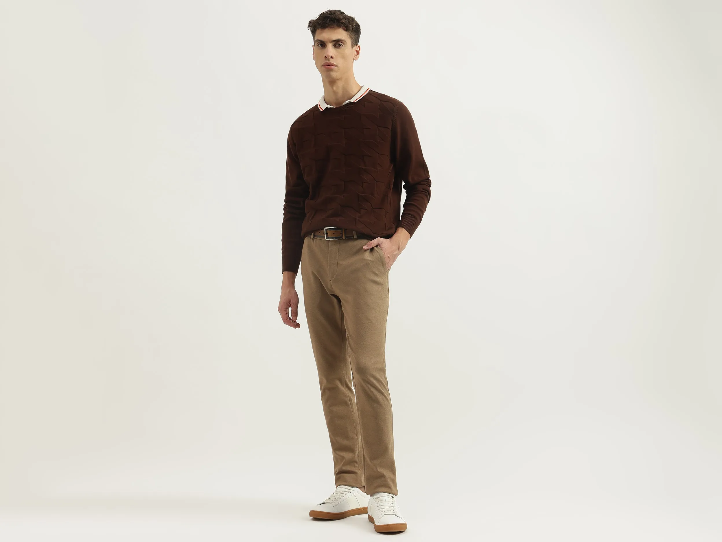 Textured Slim Fit Trousers