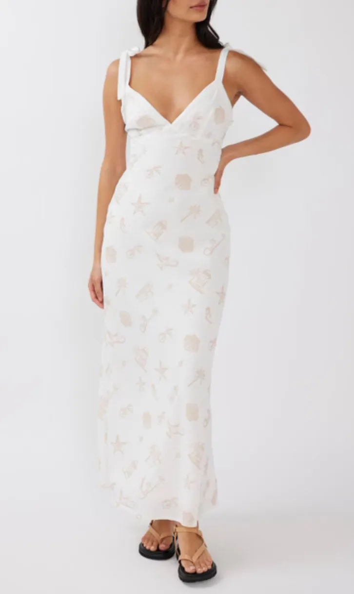 Tie Strap V Neck Shell Maxi Dress
