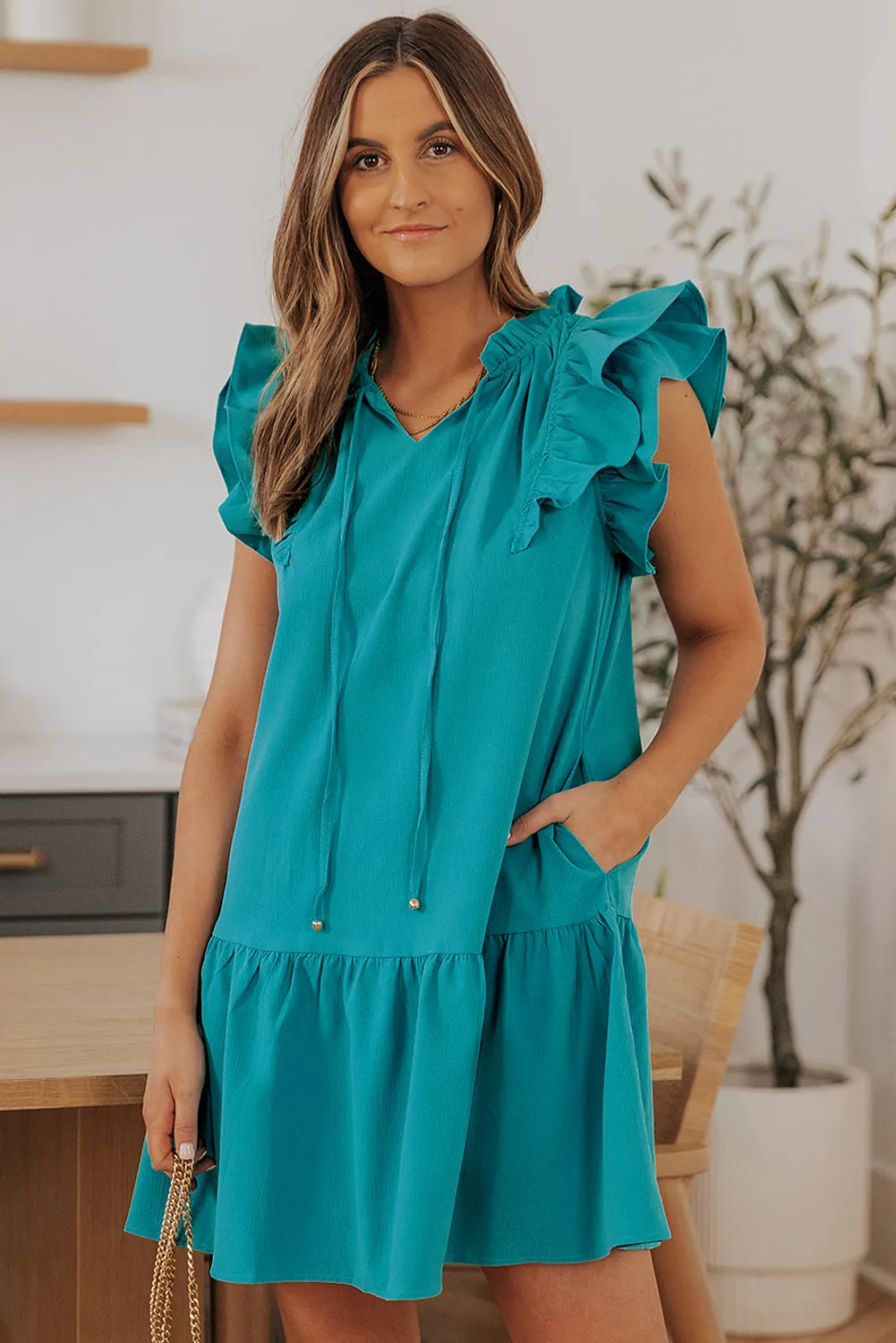 Tiered Ruffled Sleeves Mini Dress