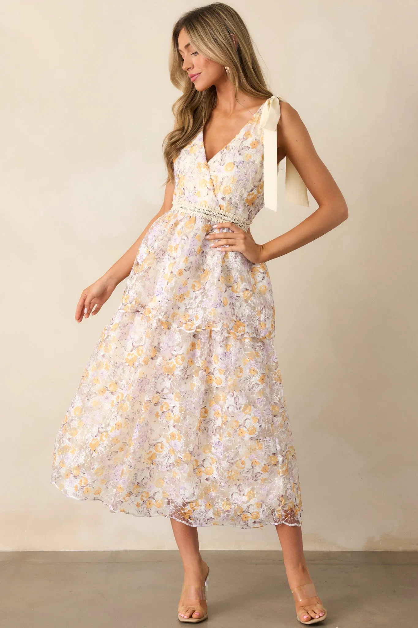 Time For Tea Apricot Floral Maxi Dress