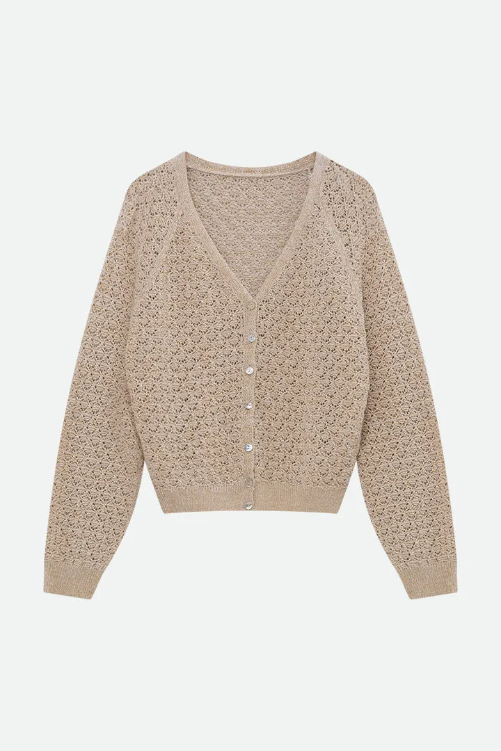 TOMAS - Cardigan beige doré tricot lurex fantaisie
