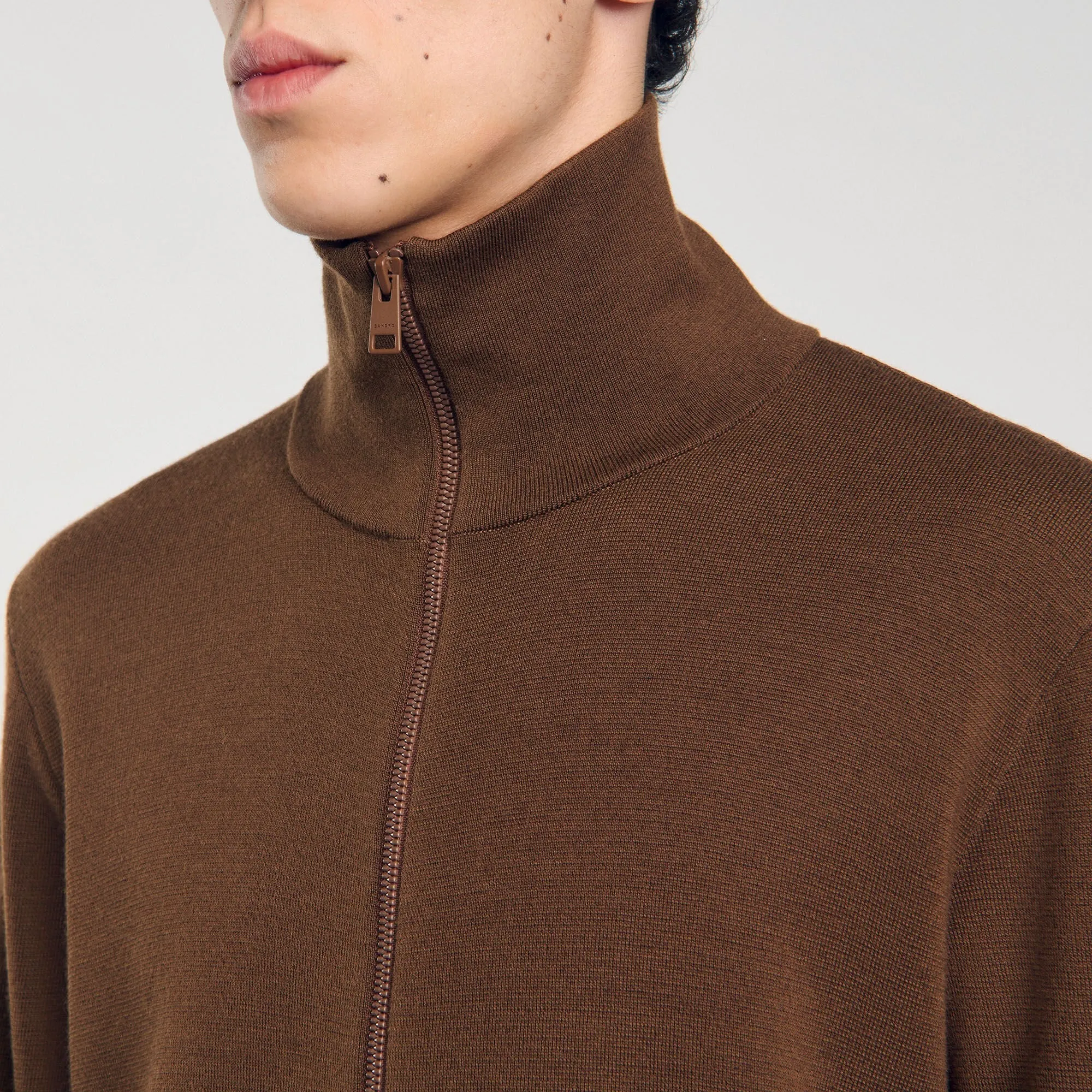 Trucker Cardigan Zip-Up Wool Cardigan Dark Caramel