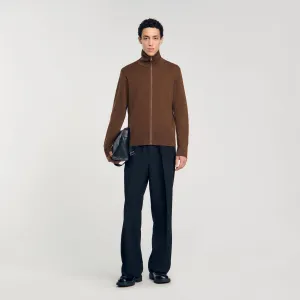 Trucker Cardigan Zip-Up Wool Cardigan Dark Caramel