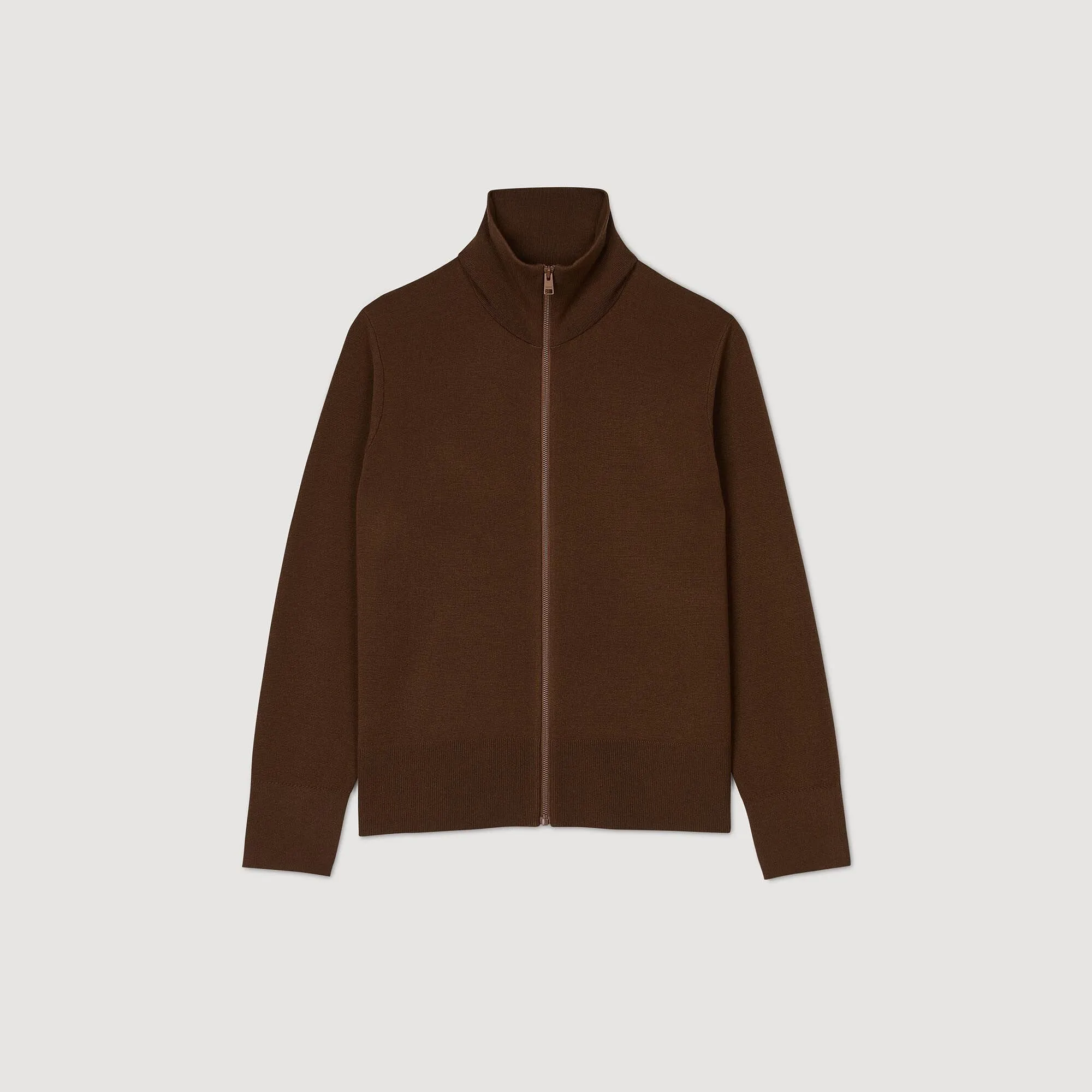 Trucker Cardigan Zip-Up Wool Cardigan Dark Caramel