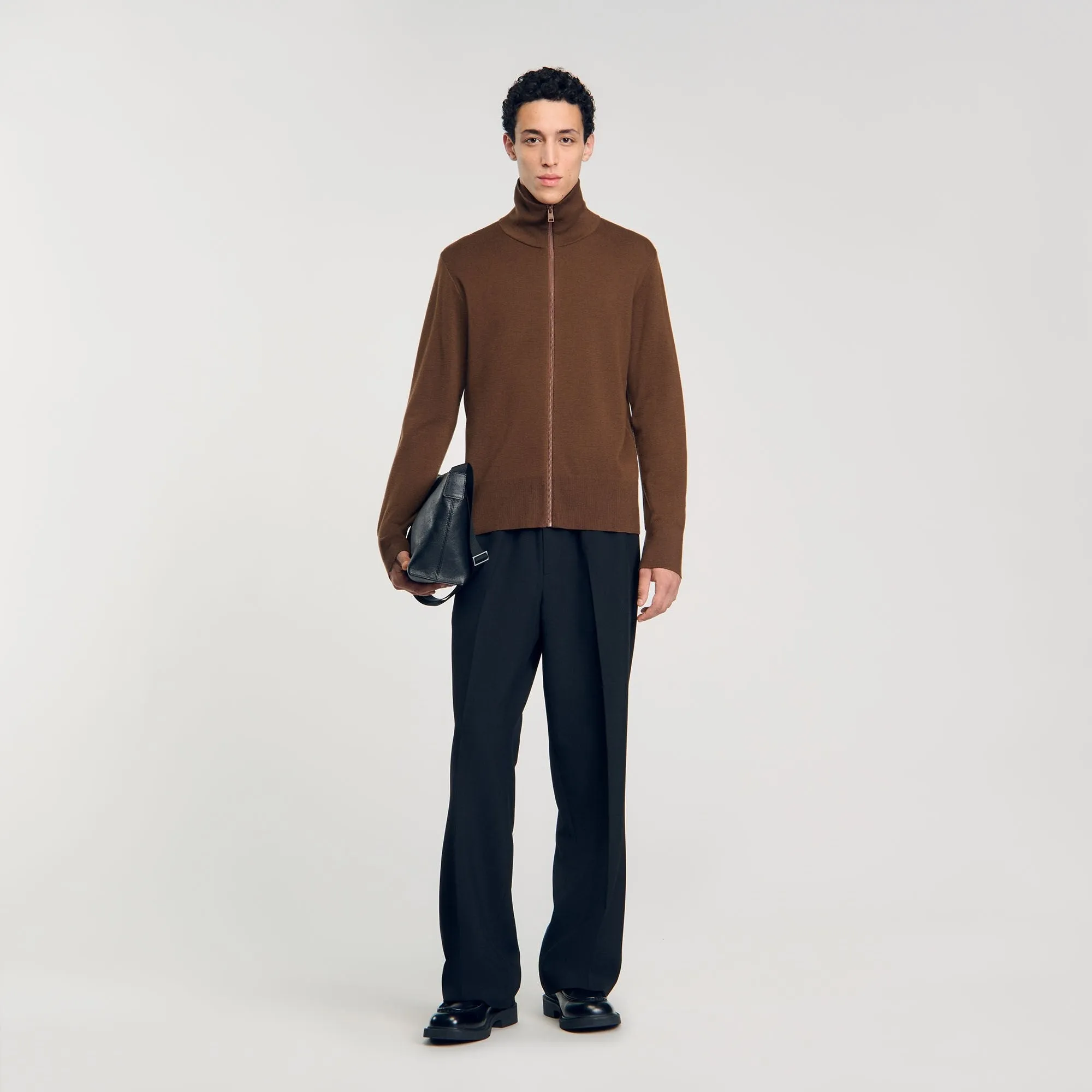 Trucker Cardigan Zip-Up Wool Cardigan Dark Caramel