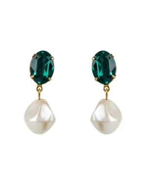 Tunis Green Crystal and Pearl Drop Earrings