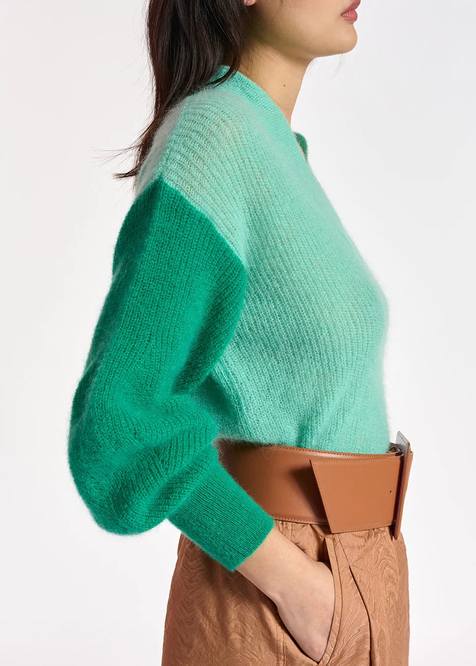 Turquoise v-neck mohair-blend sweater