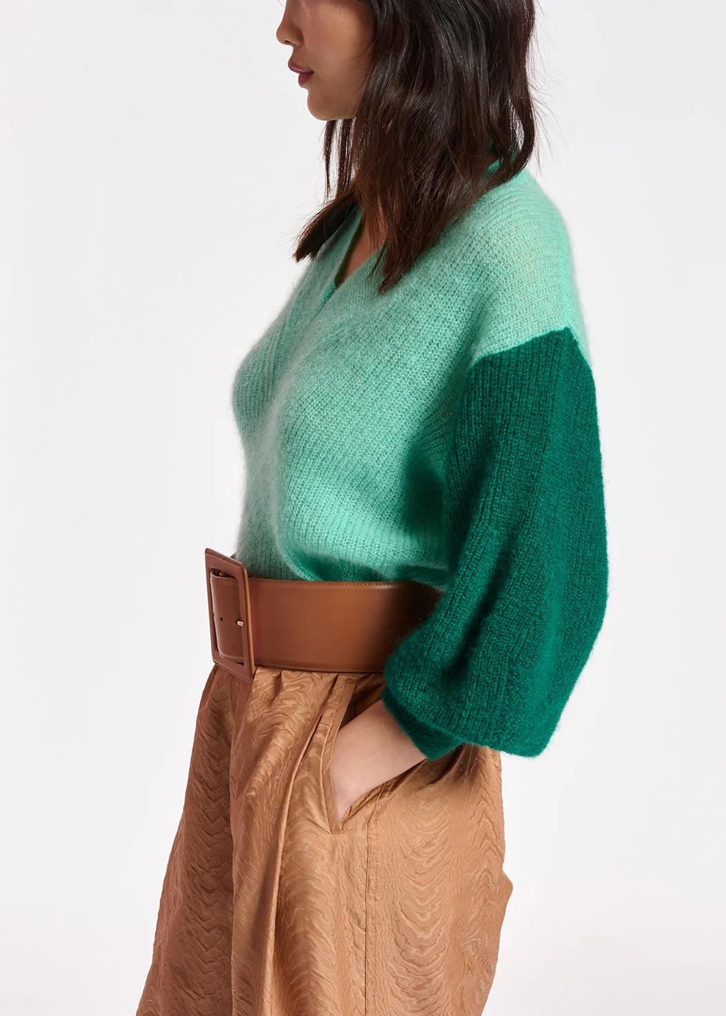 Turquoise v-neck mohair-blend sweater