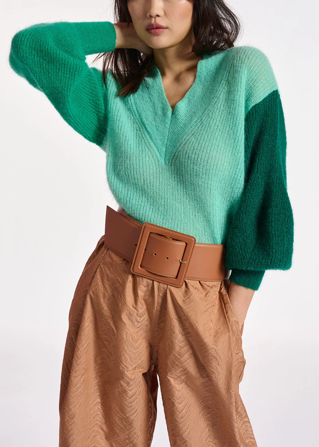 Turquoise v-neck mohair-blend sweater