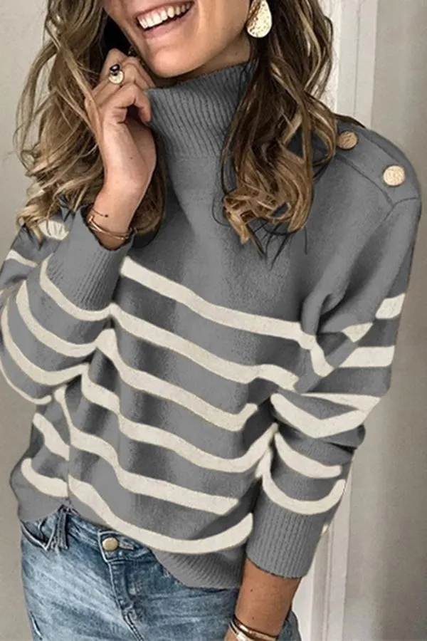 Turtle Neck Striped Sweater (4 Colors)