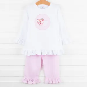 Two Hearts Ruffle Pant Set, Pink