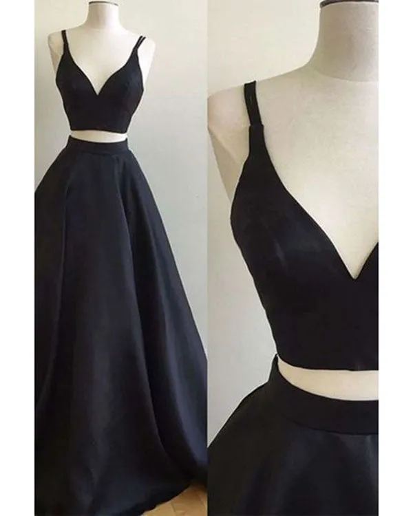 Two Pieces Prom Dresses Royal Blue Elastic Satin Ruffles Long Party Gowns 2018 Fashion
