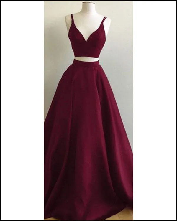 Two Pieces Prom Dresses Royal Blue Elastic Satin Ruffles Long Party Gowns 2018 Fashion