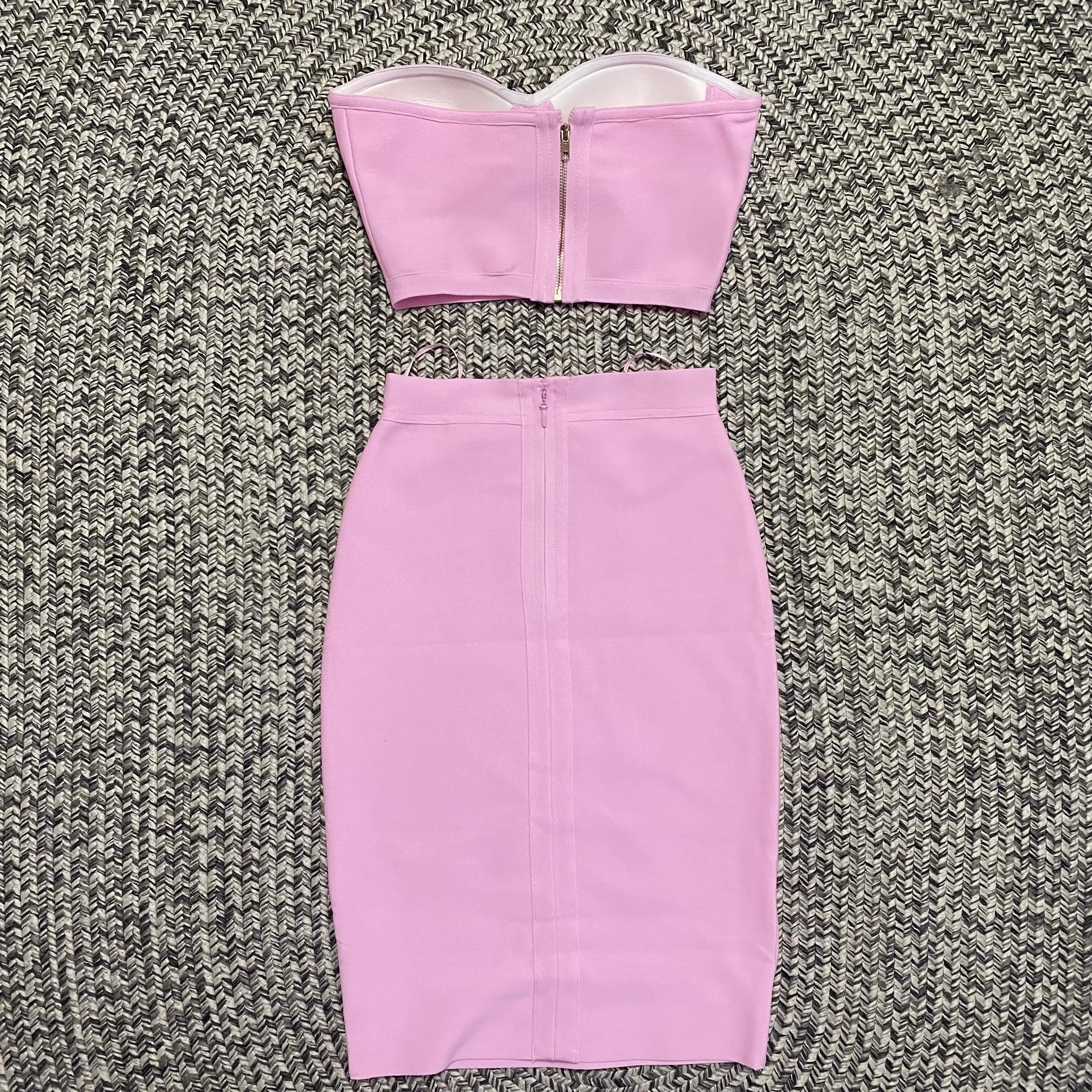 Two Pieces Set Strapless Knee Length Rayon Bandage Dress