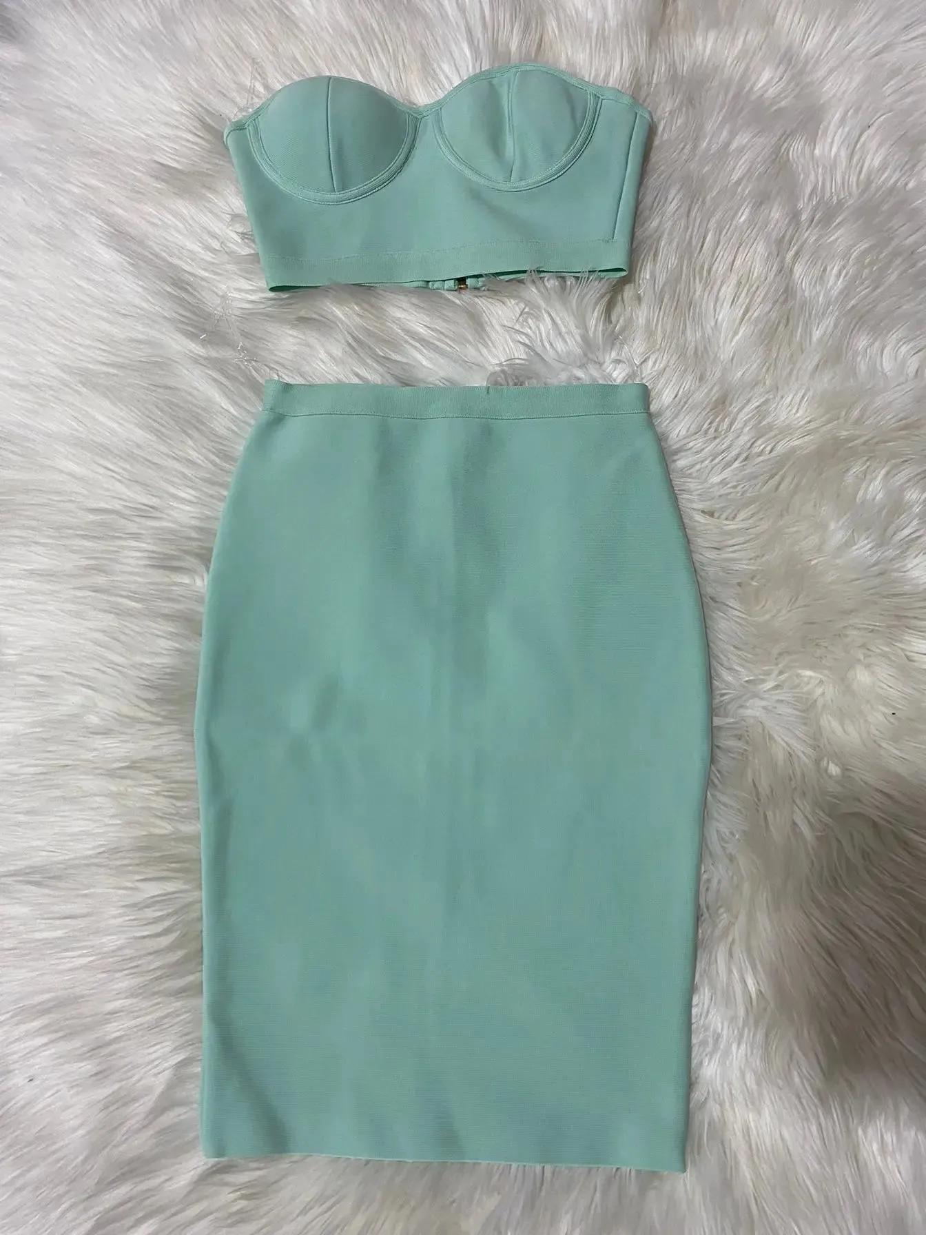 Two Pieces Set Strapless Knee Length Rayon Bandage Dress