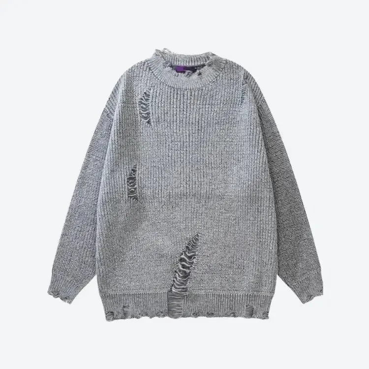 Unisex Grunge Sweater with Ripped Details for Y2K Streetwear