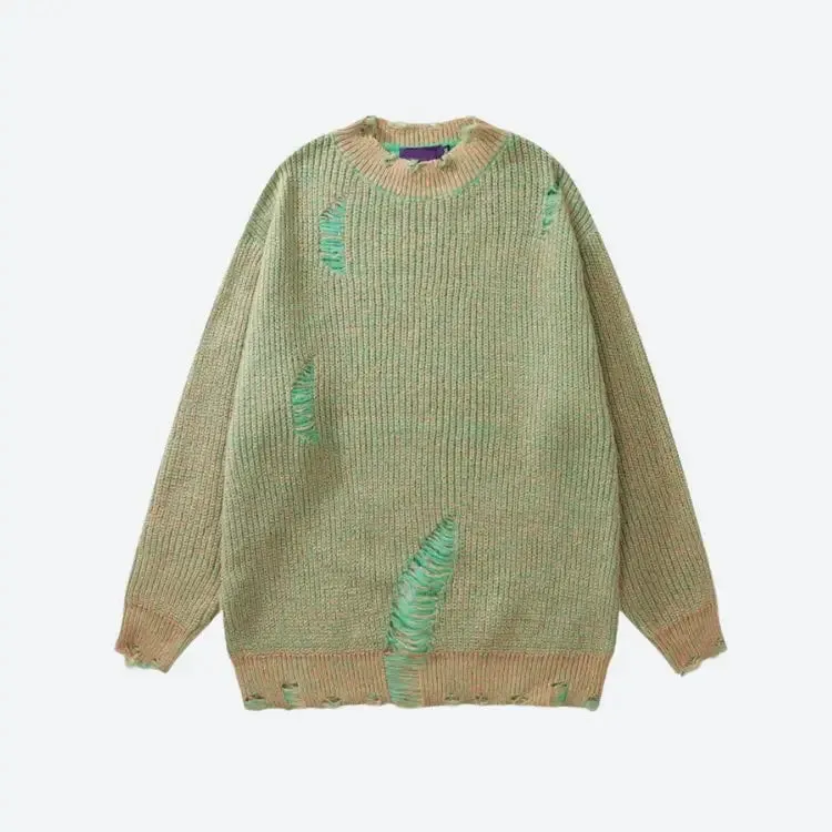 Unisex Grunge Sweater with Ripped Details for Y2K Streetwear
