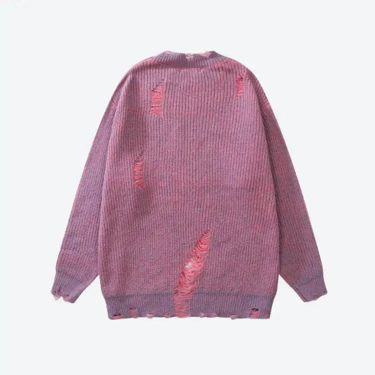 Unisex Grunge Sweater with Ripped Details for Y2K Streetwear
