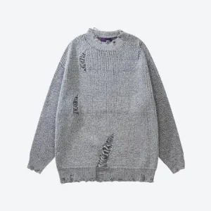 Unisex Grunge Sweater with Ripped Details for Y2K Streetwear
