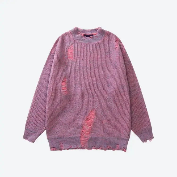 Unisex Grunge Sweater with Ripped Details for Y2K Streetwear
