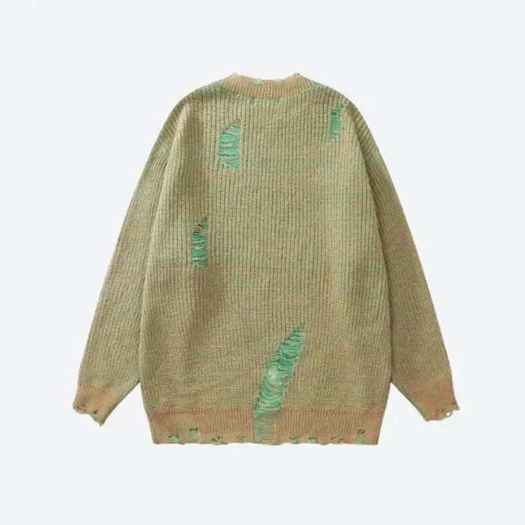 Unisex Grunge Sweater with Ripped Details for Y2K Streetwear