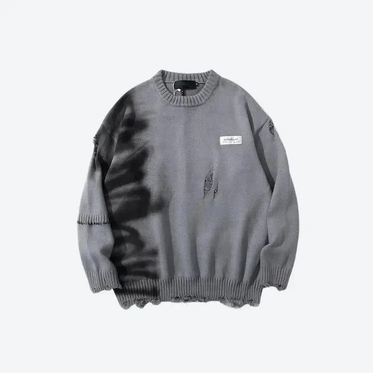 Unisex Knitted Sweater with Spray Paint and Contrast Sewing Details