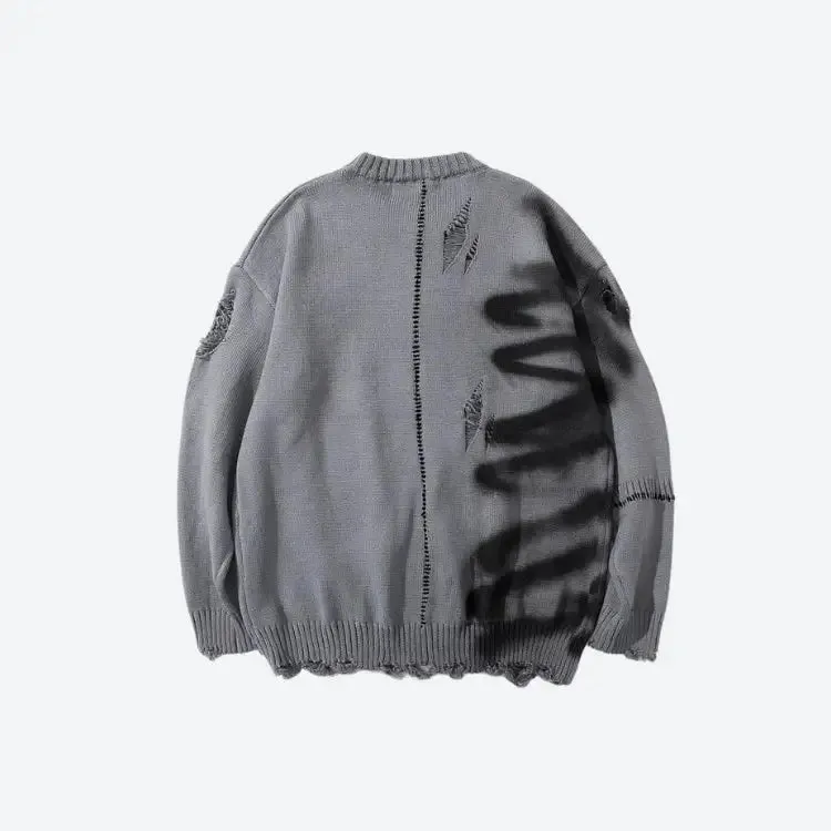 Unisex Knitted Sweater with Spray Paint and Contrast Sewing Details