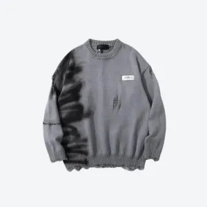 Unisex Knitted Sweater with Spray Paint and Contrast Sewing Details