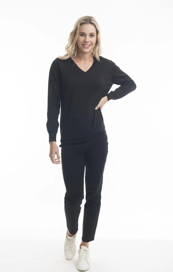 V Neck Cotton Knit In Black