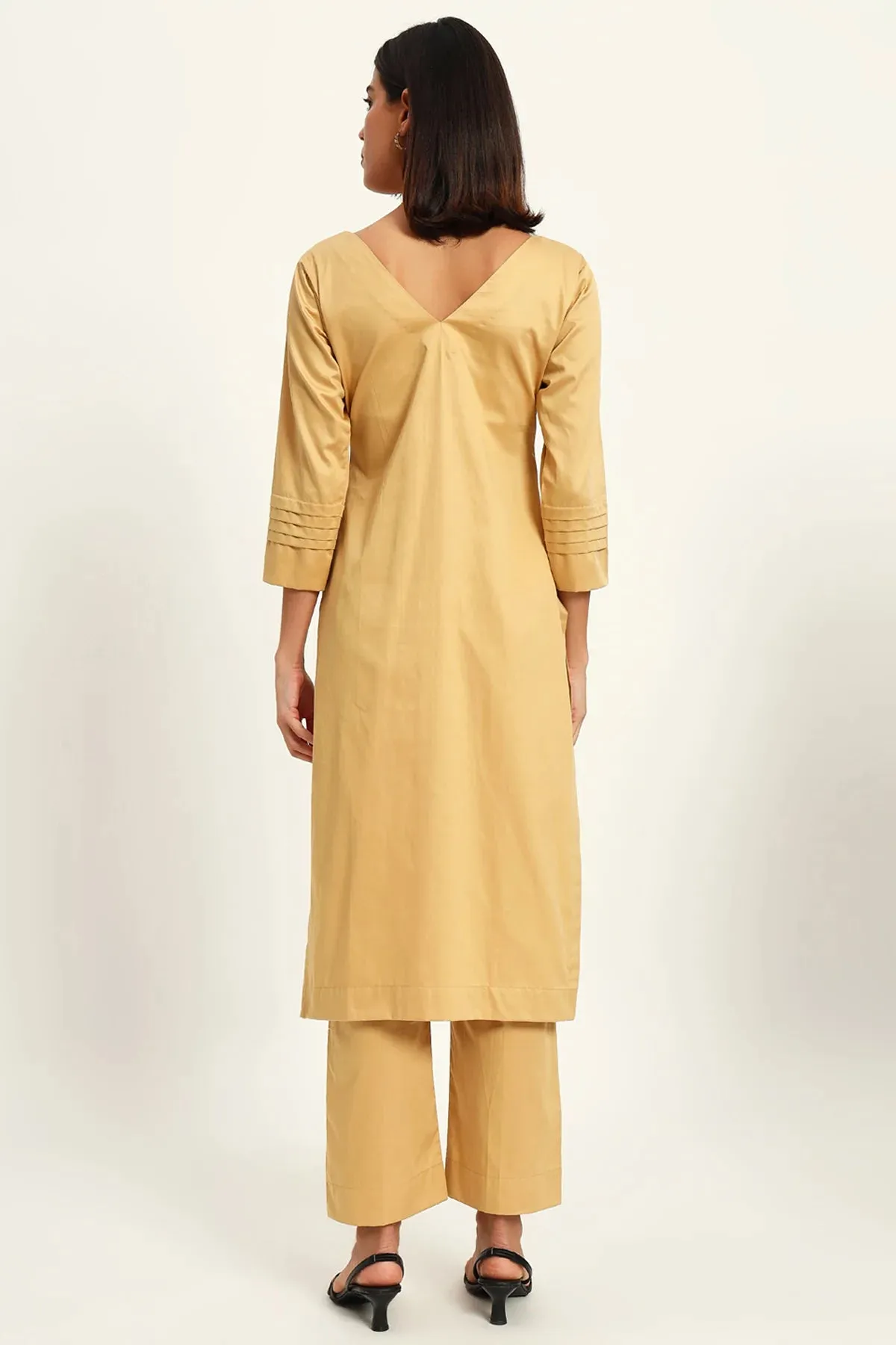 V neck, Harvest Beige Kurta Set