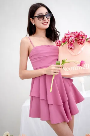 VERIA TIER DRESS IN MAGENTA