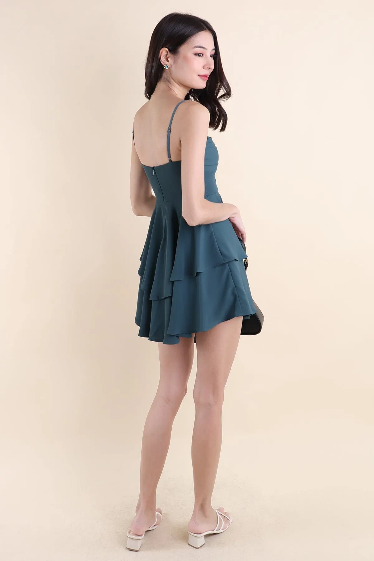 VERIA TIER DRESS IN TEAL