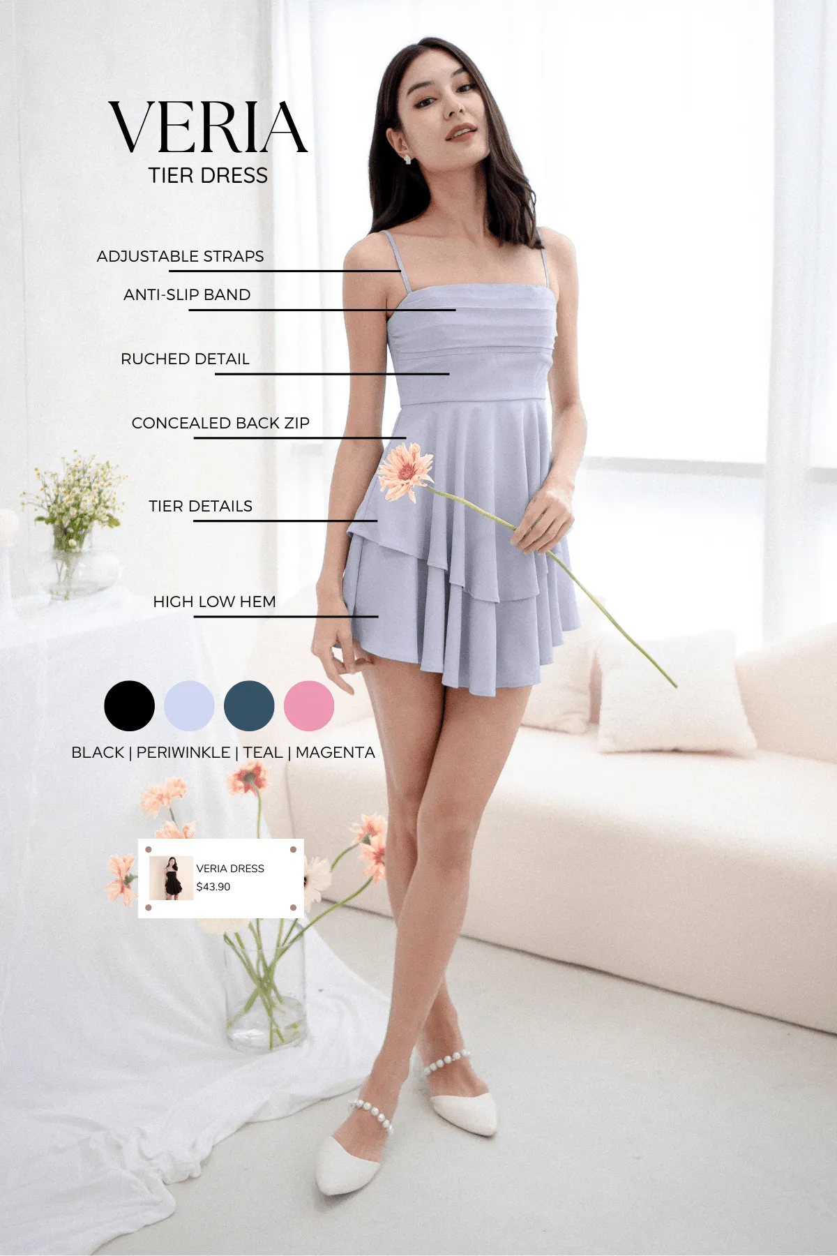 VERIA TIER DRESS IN TEAL