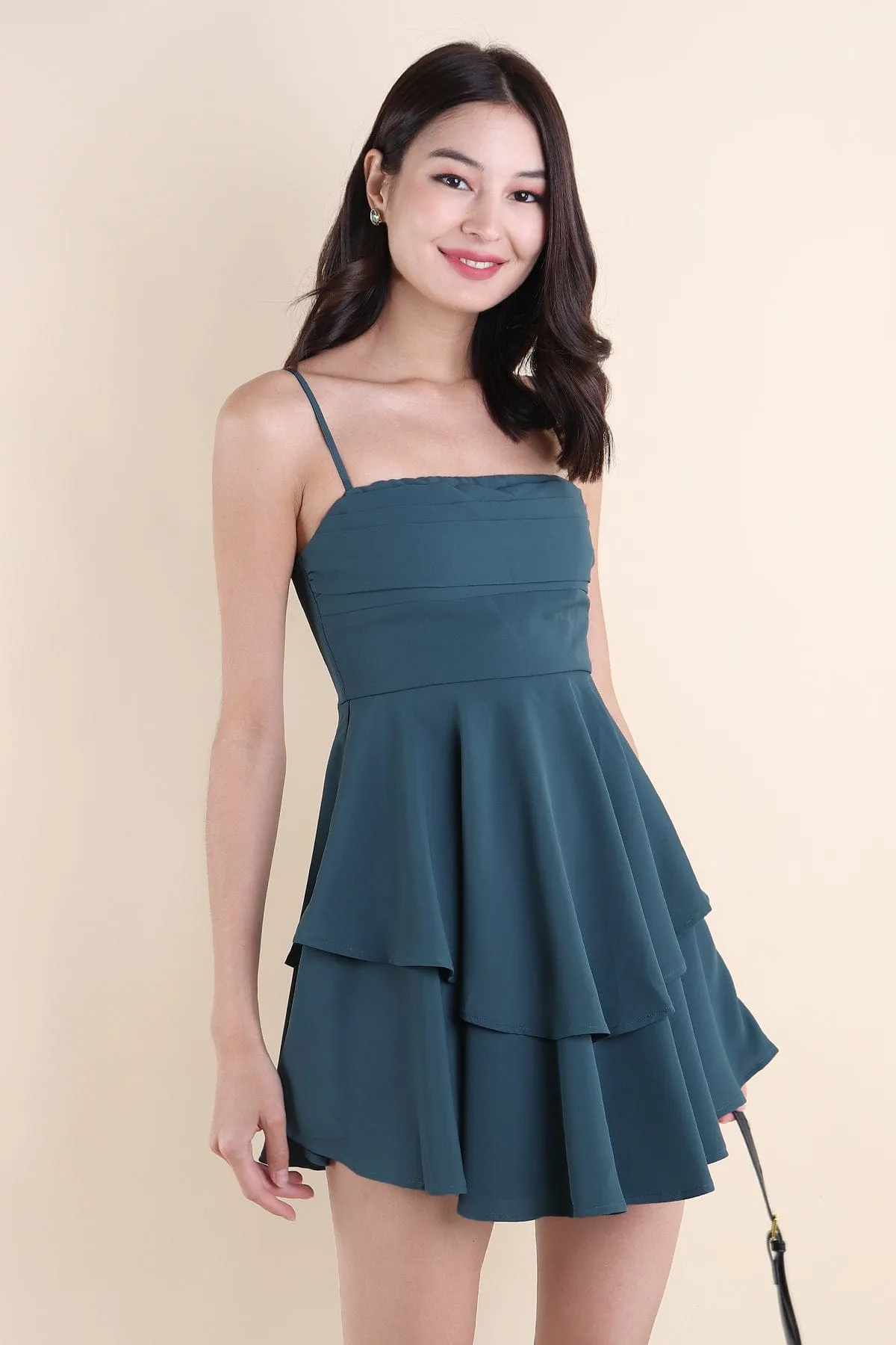 VERIA TIER DRESS IN TEAL