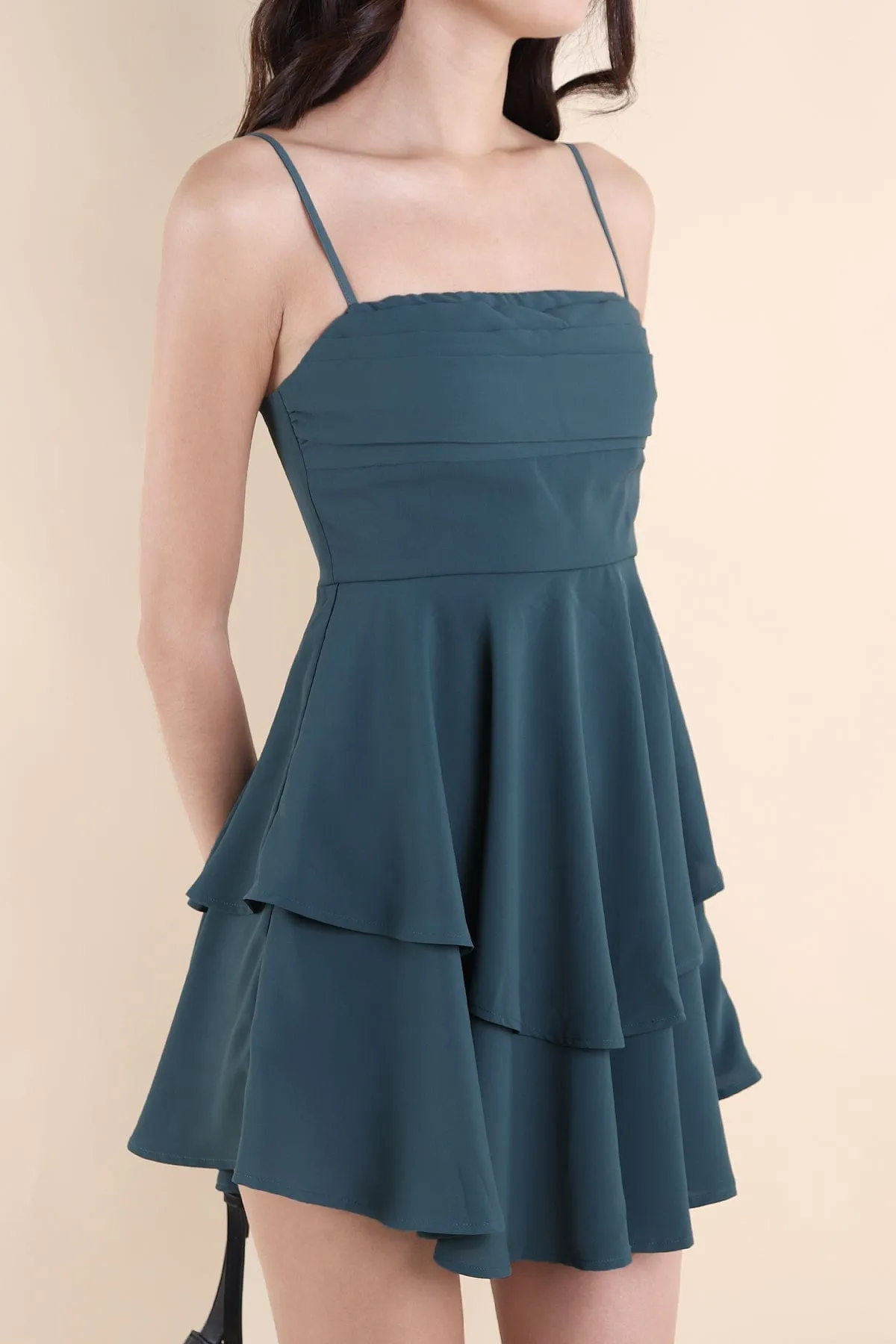 VERIA TIER DRESS IN TEAL